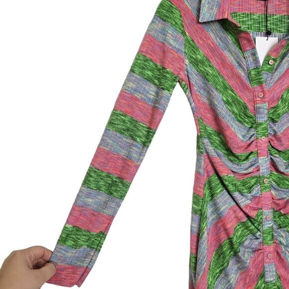 Zara Collared Shirt Dress With Ruching Multicolor Striped Size Small - Picture 7 of 11